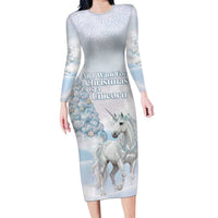 Magical Christmas Long Sleeve Bodycon Dress Unicorn With Cotton Candy Xmas Tree - Wonder Print Shop