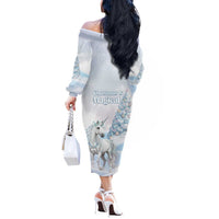 Magical Christmas Off The Shoulder Long Sleeve Dress Unicorn With Cotton Candy Xmas Tree - Wonder Print Shop