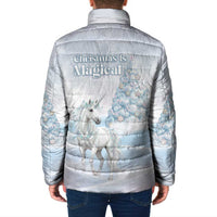 Magical Christmas Padded Jacket Unicorn With Cotton Candy Xmas Tree - Wonder Print Shop
