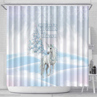 Magical Christmas Shower Curtain Unicorn With Cotton Candy Xmas Tree - Wonder Print Shop