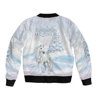 Magical Christmas Sleeve Zip Bomber Jacket Unicorn With Cotton Candy Xmas Tree - Wonder Print Shop