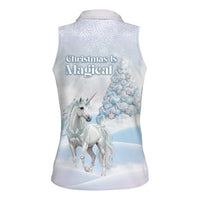 Magical Christmas Women Sleeveless Polo Shirt Unicorn With Cotton Candy Xmas Tree - Wonder Print Shop