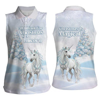 Magical Christmas Women Sleeveless Polo Shirt Unicorn With Cotton Candy Xmas Tree - Wonder Print Shop