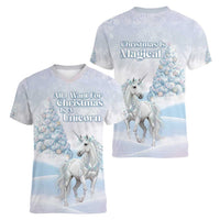 Magical Christmas Women V-Neck T-Shirt Unicorn With Cotton Candy Xmas Tree - Wonder Print Shop