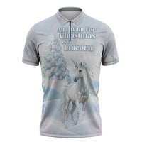 Magical Christmas Zipper Polo Shirt Unicorn With Cotton Candy Xmas Tree - Wonder Print Shop
