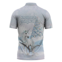 Magical Christmas Zipper Polo Shirt Unicorn With Cotton Candy Xmas Tree - Wonder Print Shop