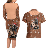 Western Yoke Couples Matching Long Sleeve Bodycon Dress and Hawaiian Shirt Cowgirl Drinking Wine Christmas - Wonder Print Shop