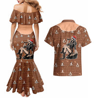 Western Yoke Couples Matching Mermaid Dress and Hawaiian Shirt Cowgirl Drinking Wine Christmas - Wonder Print Shop