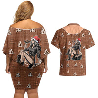 Western Yoke Couples Matching Off Shoulder Short Dress and Hawaiian Shirt Cowgirl Drinking Wine Christmas - Wonder Print Shop