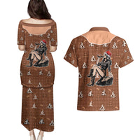 Western Yoke Couples Matching Puletasi and Hawaiian Shirt Cowgirl Drinking Wine Christmas - Wonder Print Shop