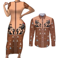Western Yoke Couples Matching Short Sleeve Bodycon Dress and Long Sleeve Button Shirt Cowgirl Drinking Wine Christmas - Wonder Print Shop