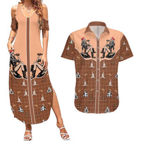 Western Yoke Couples Matching Summer Maxi Dress and Hawaiian Shirt Cowgirl Drinking Wine Christmas - Wonder Print Shop