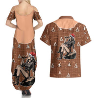Western Yoke Couples Matching Summer Maxi Dress and Hawaiian Shirt Cowgirl Drinking Wine Christmas - Wonder Print Shop