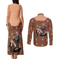 Western Yoke Couples Matching Tank Maxi Dress and Long Sleeve Button Shirt Cowgirl Drinking Wine Christmas - Wonder Print Shop