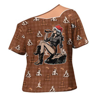 Western Yoke Cross Shoulder Shirt Cowgirl Drinking Wine Christmas - Wonder Print Shop