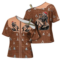 Western Yoke Cross Shoulder Shirt Cowgirl Drinking Wine Christmas - Wonder Print Shop