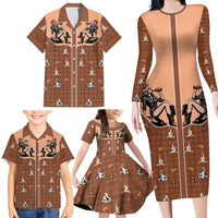 Western Yoke Family Matching Long Sleeve Bodycon Dress and Hawaiian Shirt Cowgirl Drinking Wine Christmas - Wonder Print Shop