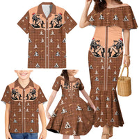 Western Yoke Family Matching Mermaid Dress and Hawaiian Shirt Cowgirl Drinking Wine Christmas - Wonder Print Shop