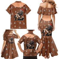 Western Yoke Family Matching Mermaid Dress and Hawaiian Shirt Cowgirl Drinking Wine Christmas - Wonder Print Shop