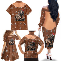 Western Yoke Family Matching Off The Shoulder Long Sleeve Dress and Hawaiian Shirt Cowgirl Drinking Wine Christmas - Wonder Print Shop