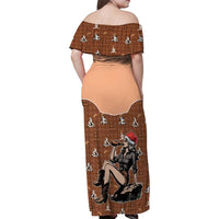 Western Yoke Family Matching Off Shoulder Maxi Dress and Hawaiian Shirt Cowgirl Drinking Wine Christmas - Wonder Print Shop