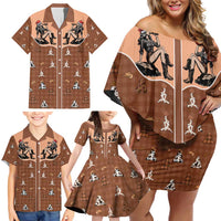 Western Yoke Family Matching Off Shoulder Short Dress and Hawaiian Shirt Cowgirl Drinking Wine Christmas - Wonder Print Shop
