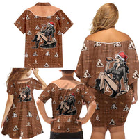 Western Yoke Family Matching Off Shoulder Short Dress and Hawaiian Shirt Cowgirl Drinking Wine Christmas - Wonder Print Shop