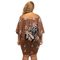 Western Yoke Family Matching Off Shoulder Short Dress and Hawaiian Shirt Cowgirl Drinking Wine Christmas - Wonder Print Shop