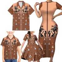 Western Yoke Family Matching Short Sleeve Bodycon Dress and Hawaiian Shirt Cowgirl Drinking Wine Christmas - Wonder Print Shop