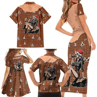 Western Yoke Family Matching Short Sleeve Bodycon Dress and Hawaiian Shirt Cowgirl Drinking Wine Christmas - Wonder Print Shop