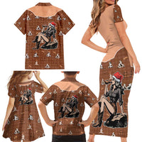 Western Yoke Family Matching Short Sleeve Bodycon Dress and Hawaiian Shirt Cowgirl Drinking Wine Christmas - Wonder Print Shop