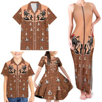 Western Yoke Family Matching Tank Maxi Dress and Hawaiian Shirt Cowgirl Drinking Wine Christmas - Wonder Print Shop