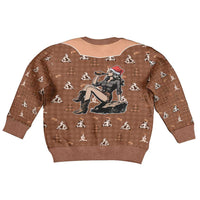 Western Yoke Kid Ugly Christmas Sweater Cowgirl Drinking Wine Christmas - Wonder Print Shop