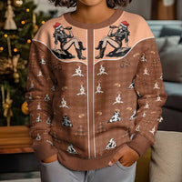 Western Yoke Kid Ugly Christmas Sweater Cowgirl Drinking Wine Christmas - Wonder Print Shop