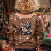Western Yoke Kid Ugly Christmas Sweater Cowgirl Drinking Wine Christmas - Wonder Print Shop