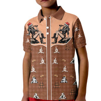 Western Yoke Kid Polo Shirt Cowgirl Drinking Wine Christmas - Wonder Print Shop