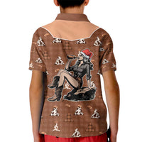 Western Yoke Kid Polo Shirt Cowgirl Drinking Wine Christmas - Wonder Print Shop