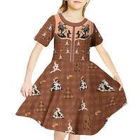 Western Yoke Kid Short Sleeve Dress Cowgirl Drinking Wine Christmas - Wonder Print Shop