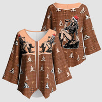 Western Yoke Kimono Sleeve Blouse Cowgirl Drinking Wine Christmas - Wonder Print Shop