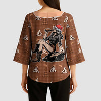 Western Yoke Kimono Sleeve Blouse Cowgirl Drinking Wine Christmas - Wonder Print Shop