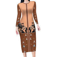 Western Yoke Long Sleeve Bodycon Dress Cowgirl Drinking Wine Christmas - Wonder Print Shop