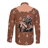 Western Yoke Long Sleeve Button Shirt Cowgirl Drinking Wine Christmas - Wonder Print Shop