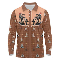 Western Yoke Long Sleeve Polo Shirt Cowgirl Drinking Wine Christmas - Wonder Print Shop