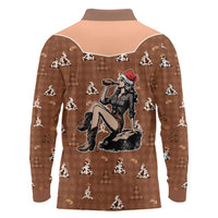 Western Yoke Long Sleeve Polo Shirt Cowgirl Drinking Wine Christmas - Wonder Print Shop