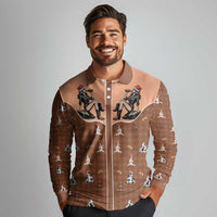 Western Yoke Long Sleeve Polo Shirt Cowgirl Drinking Wine Christmas - Wonder Print Shop