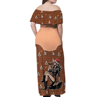 Western Yoke Off Shoulder Maxi Dress Cowgirl Drinking Wine Christmas - Wonder Print Shop