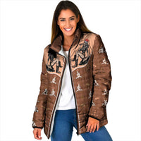 Western Yoke Padded Jacket Cowgirl Drinking Wine Christmas - Wonder Print Shop