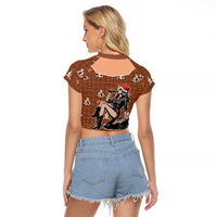 Western Yoke Raglan Cropped T Shirt Cowgirl Drinking Wine Christmas - Wonder Print Shop