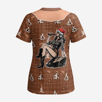 Western Yoke Scrub Top Cowgirl Drinking Wine Christmas - Wonder Print Shop