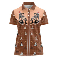 Western Yoke Women Polo Shirt Cowgirl Drinking Wine Christmas - Wonder Print Shop